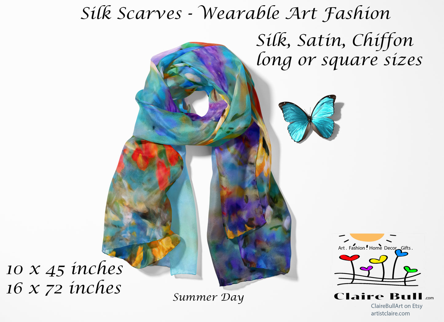 Long Head Scarf, Neck Scarves, Silk Scarf, Summer Fashion Accessories, Chemo Head Cover, Gift for Mom, Art Scarf