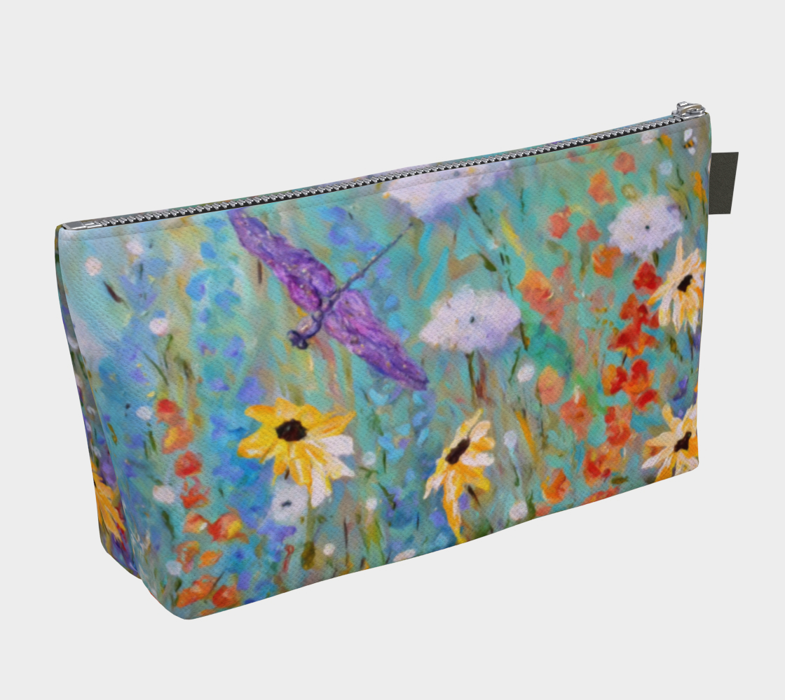 Makeup Bag, Floral Pouch with Zipper, Cosmetic Pouch, Notions Bag, Summer Flowers, Dragonfly