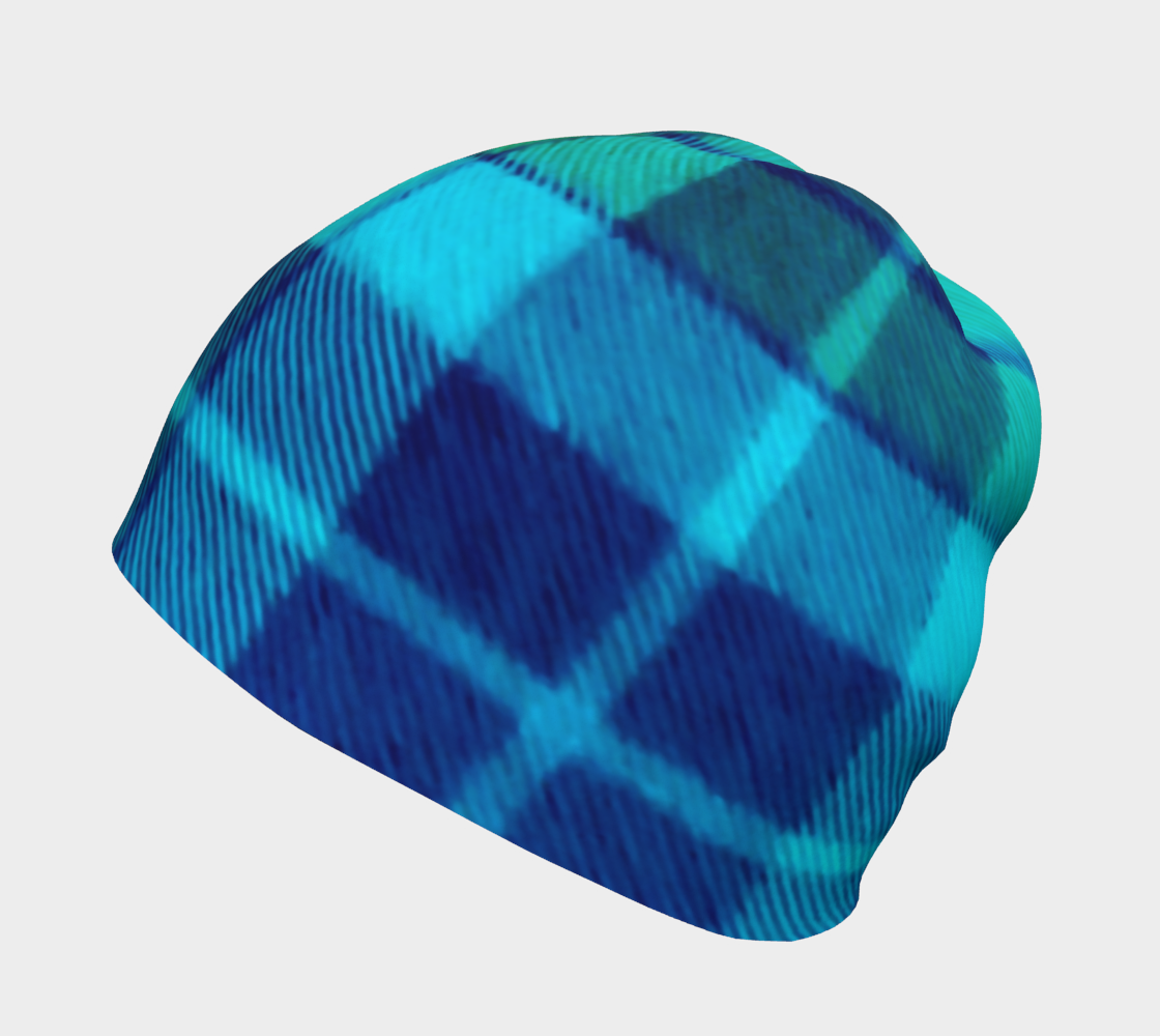 Tartan Blues Impressionist Art Beanie Hat, Soft Hat, Chemo Gift, Cancer Headwear, Chemo Beanie, Alopecia Hat