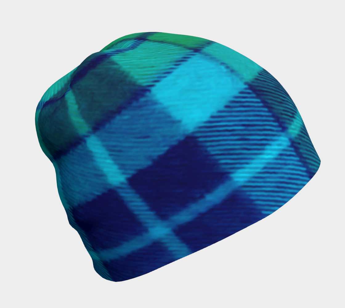 Tartan Blues Impressionist Art Beanie Hat, Soft Hat, Chemo Gift, Cancer Headwear, Chemo Beanie, Alopecia Hat