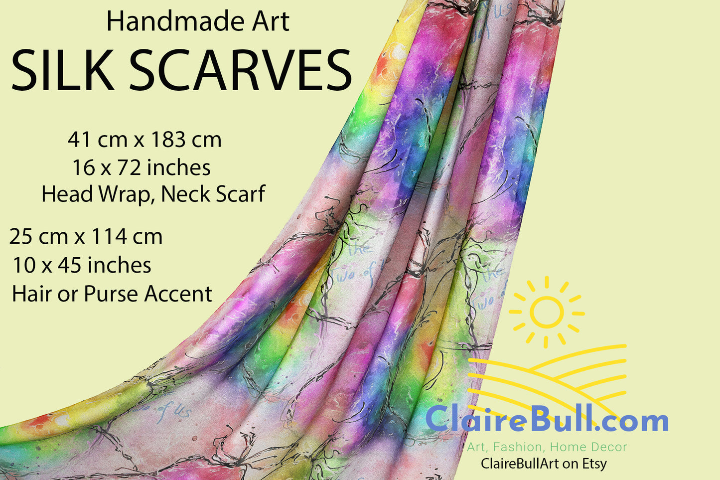 Long Head Scarf, Neck Scarves, Silk Scarf, Summer Fashion Accessories, Chemo Head Cover, Gift for Mom, Art Scarf