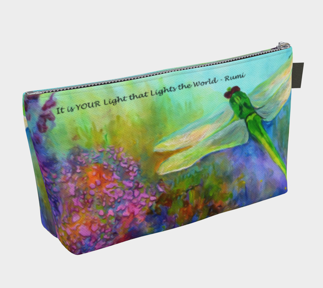 Zipper Pouch Makeup Bag, Canvas Pouch, Cosmetic Case, Sock Knitter Gift, Green Dragonfly, Rumi Quote, Chemo Gift