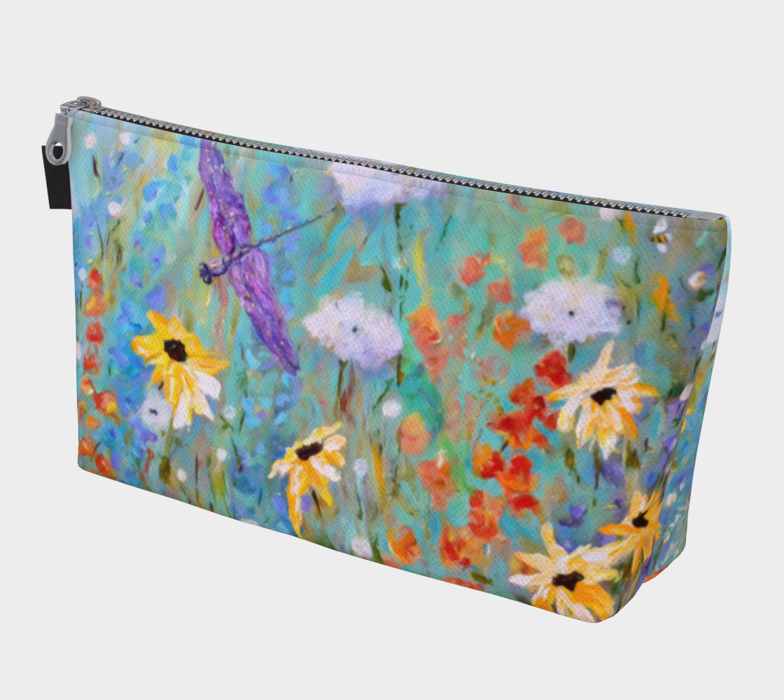 Makeup Bag, Floral Pouch with Zipper, Cosmetic Pouch, Notions Bag, Summer Flowers, Dragonfly