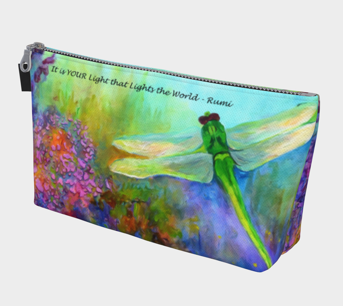 Zipper Pouch Makeup Bag, Canvas Pouch, Cosmetic Case, Sock Knitter Gift, Green Dragonfly, Rumi Quote, Chemo Gift