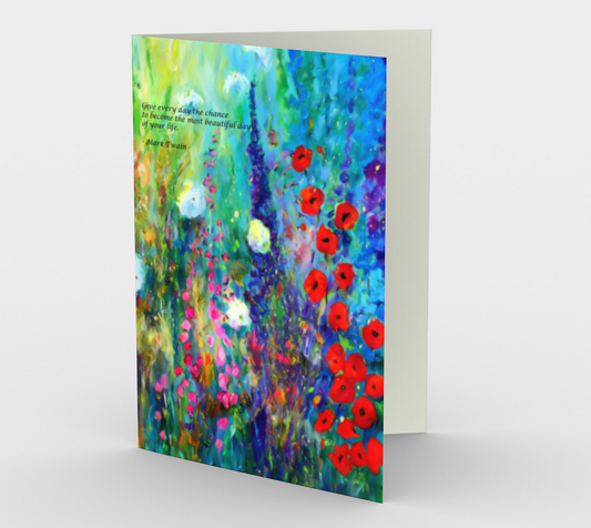 Card Set with Painting of Flowers, Garden Art Cards, Set of 3, Mark Twain Quote Cards