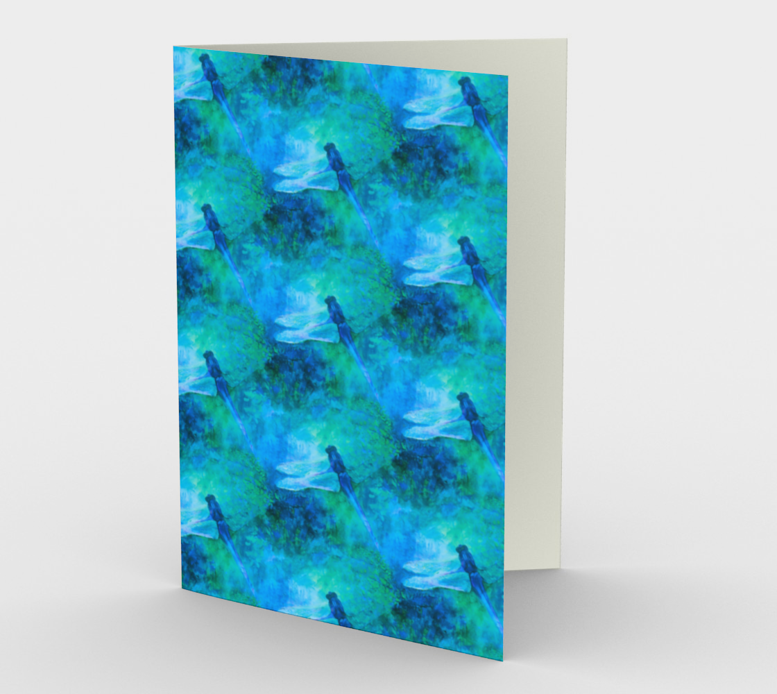 Card Set with 3 Greeting Cards, Blank Cards, Art Cards, Dragonfly Blue Teal pattern