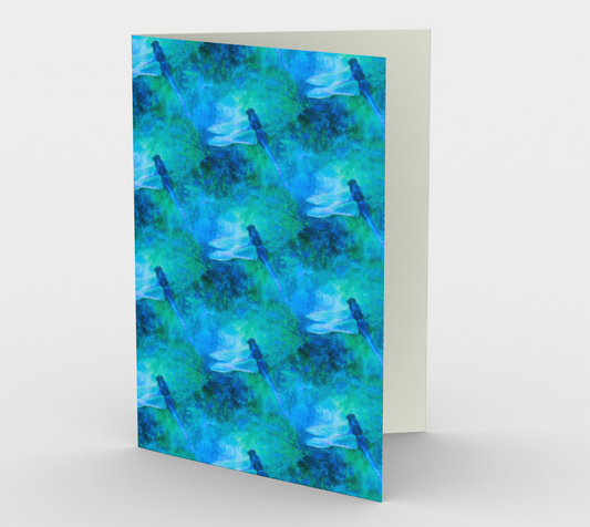 Card Set with 3 Greeting Cards, Blank Cards, Art Cards, Dragonfly Blue Teal pattern