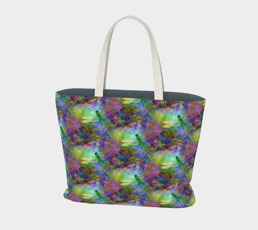 Extra Large Tote Bag with Dragonfly Art, Canvas Tote, Oversized Tote, Reusable Cotton Canvas Bags