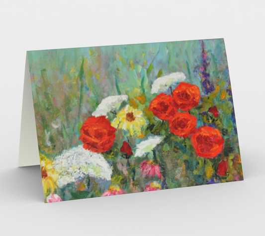 Flower Cards with Painted Wildflowers, Red Roses, Garden Floral Art - Set of 3 Cards
