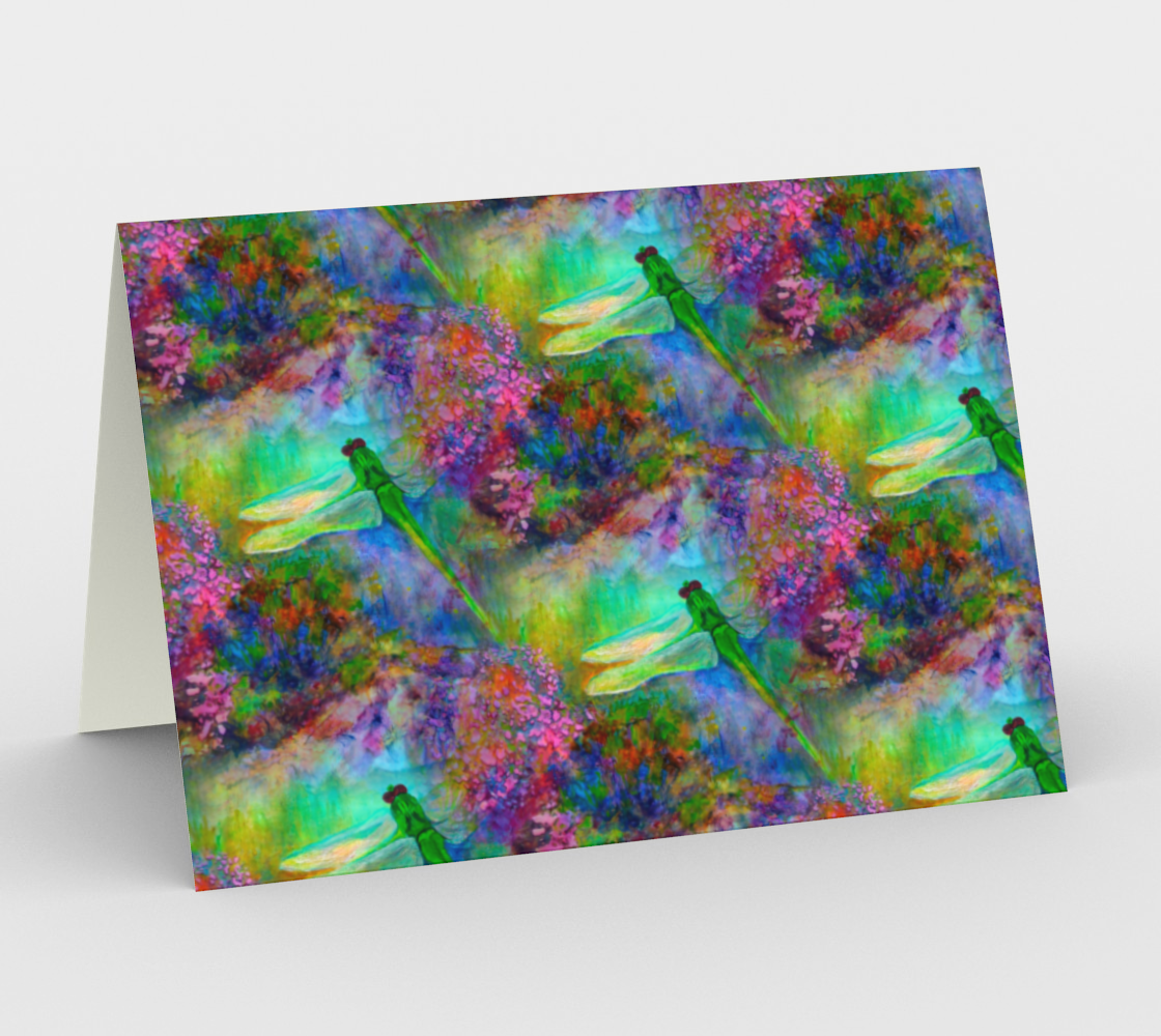Pretty Card Set with Green Dragonflies Art, Flower Garden, Art Cards, Gift Card Set