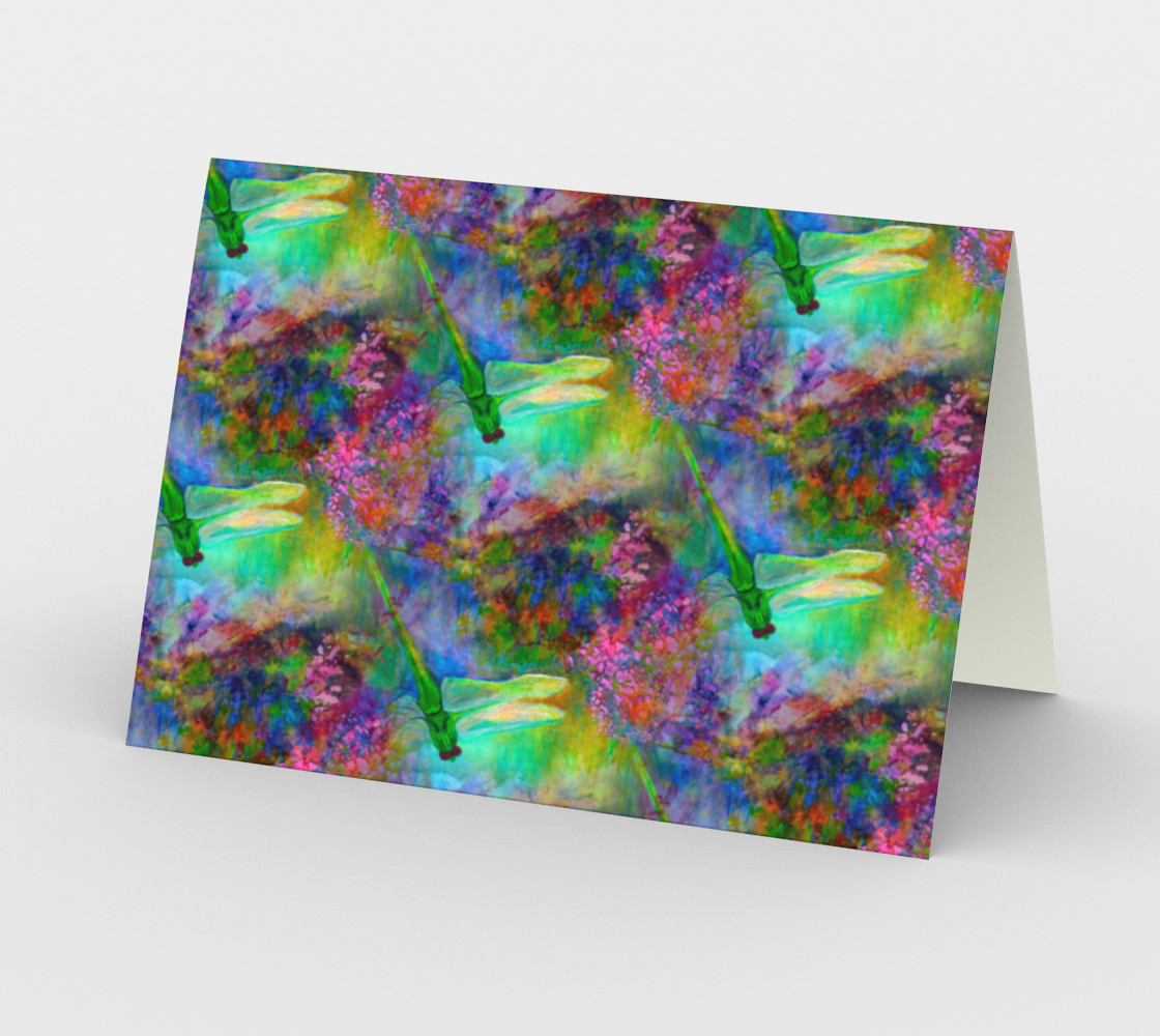 Pretty Card Set with Green Dragonflies Art, Flower Garden, Art Cards, Gift Card Set
