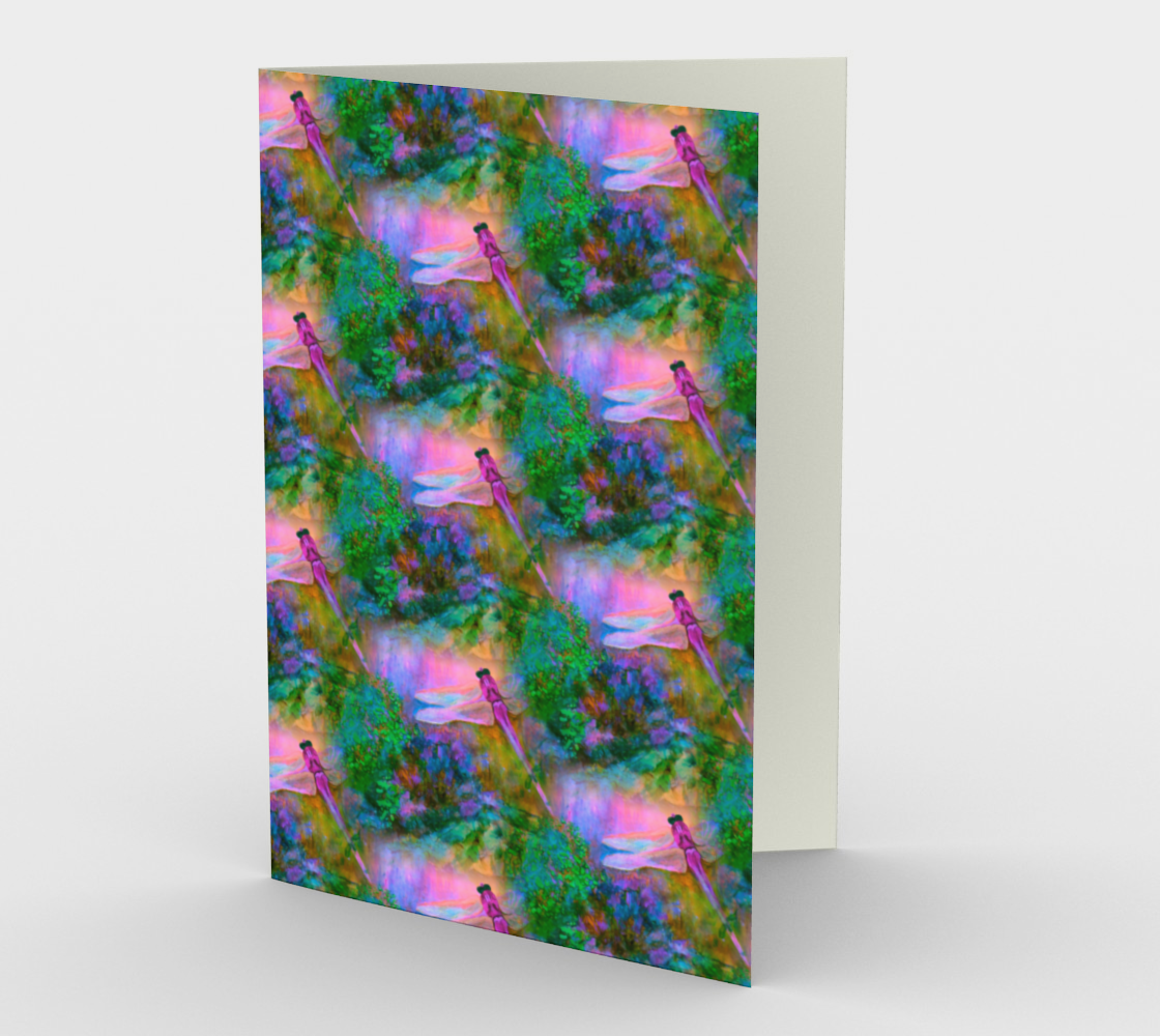Large Cards, Set of 3, Art Cards with Dragonflies, Pink Magenta Dragonfly