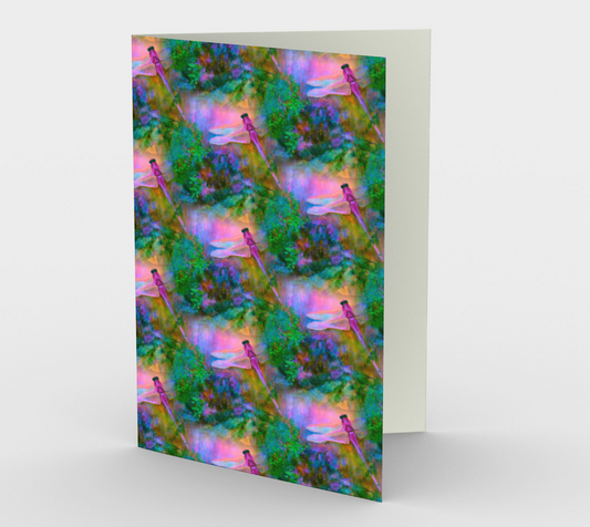 Large Cards, Set of 3, Art Cards with Dragonflies, Pink Magenta Dragonfly