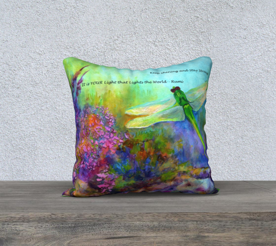 Pillow with Dragonfly Art, Keep Shining Green Dragonfly, 18 inch Pillow Cover in Velvet, Canvas or Linen Fabric