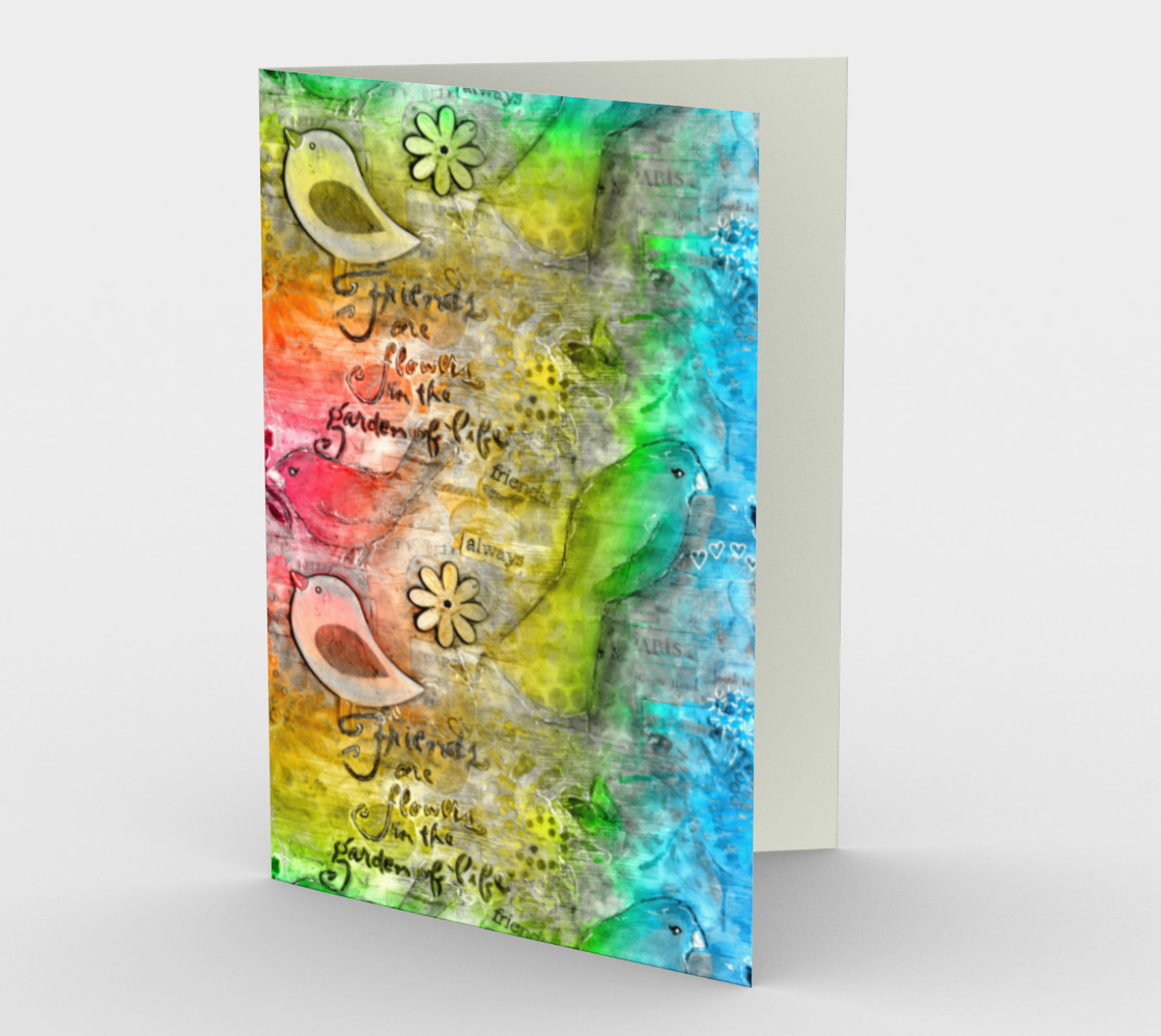 Friends Are Flowers, Set of 3 Greeting Cards, Bird Cards, Card with Famous Quote